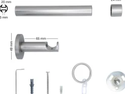 mydeco Gardinenstangen^Maß-Gardinenstange mit Endstück Cap Edelstahl Ø 2 cm x 140 cm