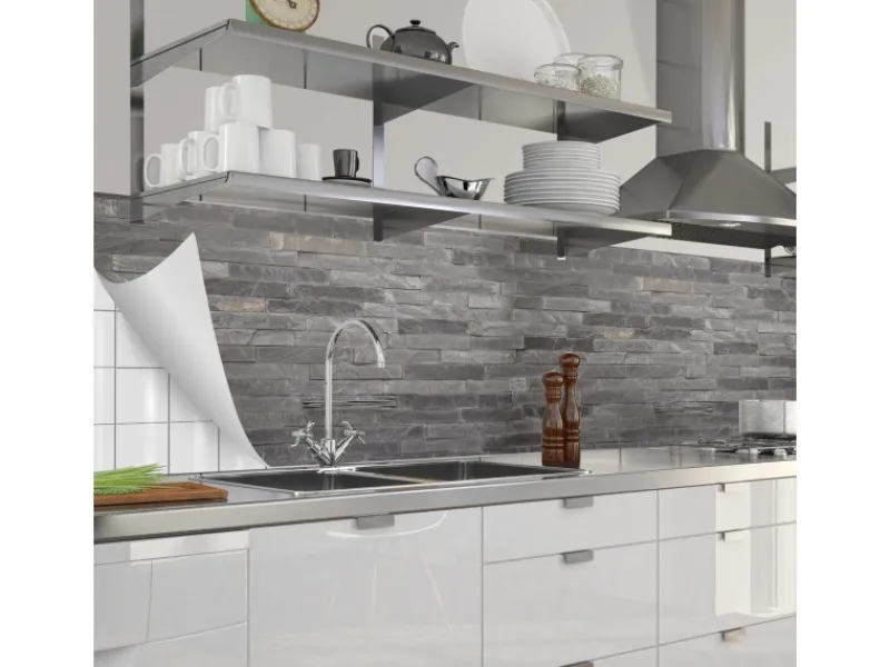 Myspotti Küchenrückwandfolie Black Bricks Selbstklebend 280 cm x 60 cm