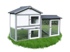 NYVI Kleintierbedarf^Hasenstall mit Auslauf 146x86x52cm Grau Weiß mit Gehege & Kunststoffschublade