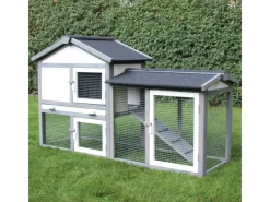 NYVI Kleintierbedarf^Hasenstall mit Auslauf 146x86x52cm Grau Weiß mit Gehege & Kunststoffschublade