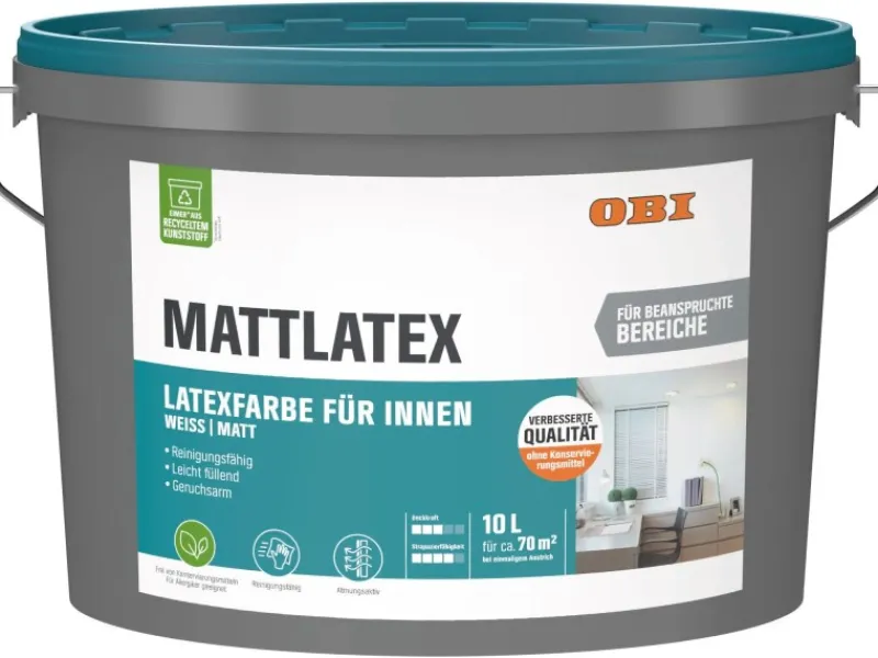 OBI Mattlatex Konservierungsmittelfrei Weiß-Matt 10 l