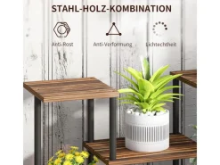 Outsunny Blumenständer Stahl Tannenholz Verkohlt 80L x 24B x 61,5H cm
