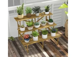 Outsunny Pflanzenregal Tannenholz Verkohlt L120 x B80 x H80cm