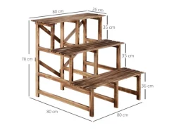 Outsunny Regale Schwarz|Dekorative Figuren^Pflanzenregal Tannenholz Verkohlt L80 x B80 x H78cm