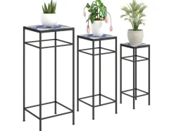 Outsunny Dekorative Figuren^Blumenständer-Set Metall Fliesen Blau 28L x 28B x 71H cm