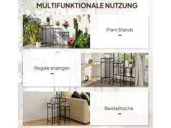 Outsunny Dekorative Figuren^Blumenständer-Set Metall Fliesen Blau 28L x 28B x 71H cm