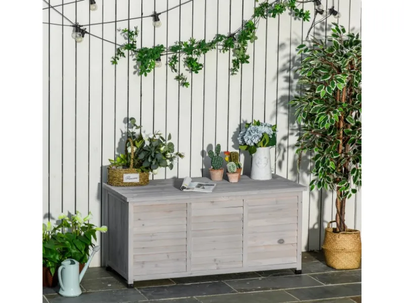 Outsunny Sitzbänke^Gartenbox Wetterbeständig 127 x 56 x 60 cm Grau