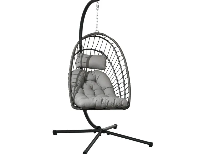 Outsunny Sessel^Hängesessel Stahl PE Rattan Hellgrau 100L x 131B x 194H cm
