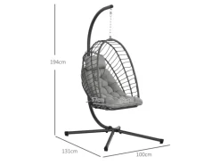 Outsunny Sessel^Hängesessel Stahl PE Rattan Hellgrau 100L x 131B x 194H cm