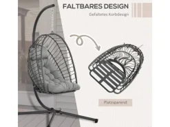 Outsunny Sessel^Hängesessel Stahl PE Rattan Hellgrau 100L x 131B x 194H cm