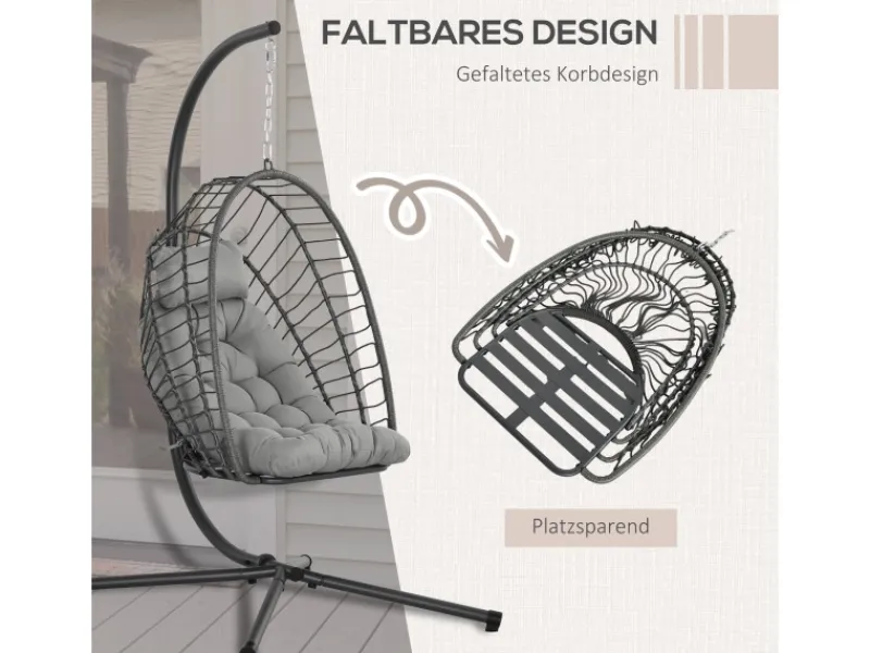 Outsunny Sessel^Hängesessel Stahl PE Rattan Hellgrau 100L x 131B x 194H cm