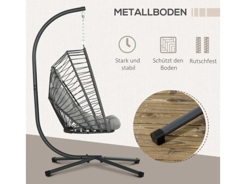 Outsunny Sessel^Hängesessel Stahl PE Rattan Hellgrau 100L x 131B x 194H cm