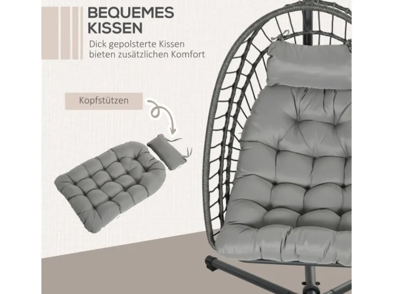 Outsunny Sessel^Hängesessel Stahl PE Rattan Hellgrau 100L x 131B x 194H cm