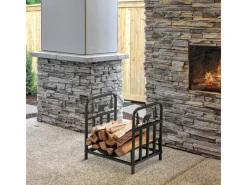 Outsunny Regale Schwarz^Kaminholzregal Brennholzregal mit Griffe Metall Schwarz