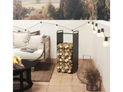 Outsunny Kaminholzregal Brennholzregal für Outdoor Indoor Stahl Schwarz