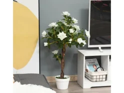 Outsunny Kunstpflanzen^Künstliche Pflanzen Kunststoff Stoff Weiß 18L x 18B x 90H cm