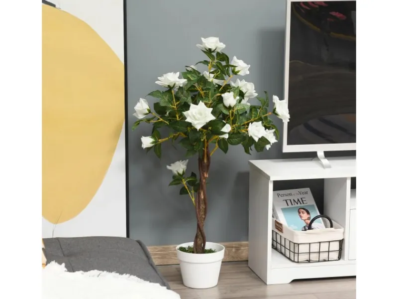 Outsunny Kunstpflanzen^Künstliche Pflanzen Kunststoff Stoff Weiß 18L x 18B x 90H cm