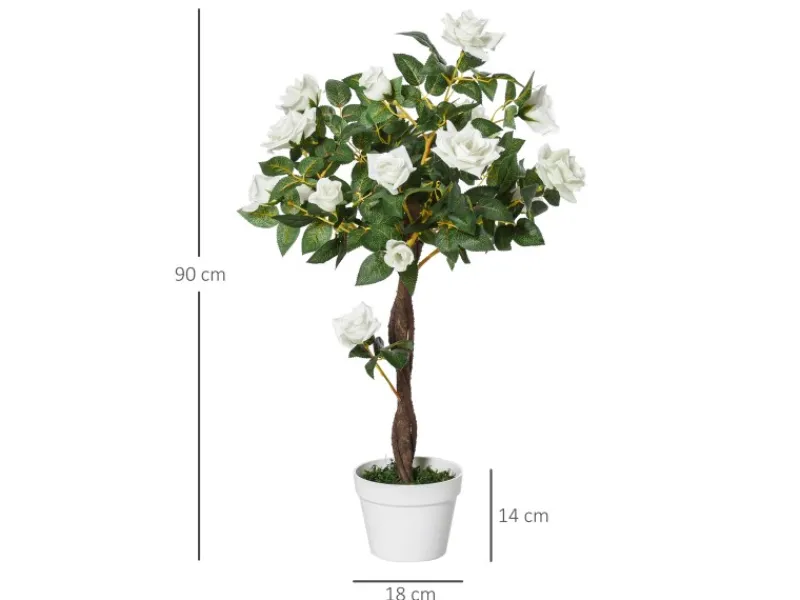 Outsunny Kunstpflanzen^Künstliche Pflanzen Kunststoff Stoff Weiß 18L x 18B x 90H cm