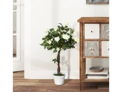 Outsunny Kunstpflanzen^Künstliche Pflanzen Kunststoff Stoff Weiß 18L x 18B x 90H cm