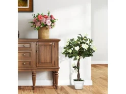 Outsunny Kunstpflanzen^Künstliche Pflanzen Kunststoff Stoff Weiß 18L x 18B x 90H cm