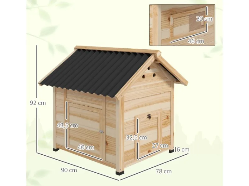 PawHut Entenstall aus Holz mit Kippdach Doppeltür 78 x 90 x 92 cm