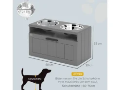 PawHut Futterstation Hundenäpfe MDF Stahl Grau 60L x 30B x 35H cm