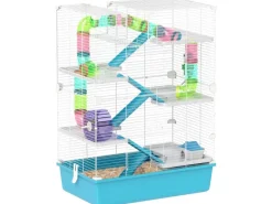 PawHut Kleintierbedarf^Hamsterkäfig Metall Kunststoff Hellblau 58L x 36B x 81H cm