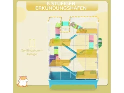 PawHut Kleintierbedarf^Hamsterkäfig Metall Kunststoff Hellblau 58L x 36B x 81H cm