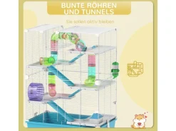 PawHut Kleintierbedarf^Hamsterkäfig Metall Kunststoff Hellblau 58L x 36B x 81H cm