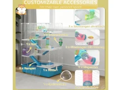 PawHut Kleintierbedarf^Hamsterkäfig Metall Kunststoff Hellblau 58L x 36B x 81H cm