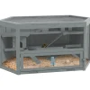 PawHut Kleintierbedarf^Hamsterkäfig Tannenholz PS-Plexiglas Grau 115L x 60B x 55H cm