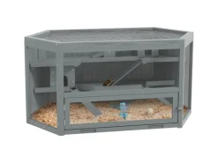 PawHut Kleintierbedarf^Hamsterkäfig Tannenholz PS-Plexiglas Grau 115L x 60B x 55H cm