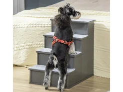 PawHut Hundebedarf^Haustiertreppe MDF Kurzplüsch Grau 40L x 59B x 54,2H cm