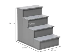 PawHut Hundebedarf^Haustiertreppe MDF Kurzplüsch Grau 40L x 59B x 54,2H cm