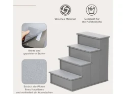 PawHut Hundebedarf^Haustiertreppe MDF Kurzplüsch Grau 40L x 59B x 54,2H cm