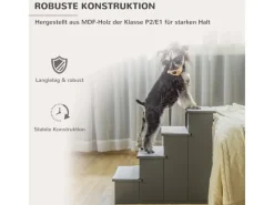 PawHut Hundebedarf^Haustiertreppe MDF Kurzplüsch Grau 40L x 59B x 54,2H cm