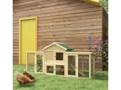 PawHut Kleintierbedarf^Hühnerstall 204 x 85 x 93 cm Hühnerhaus mit Freigehege Nistkasten