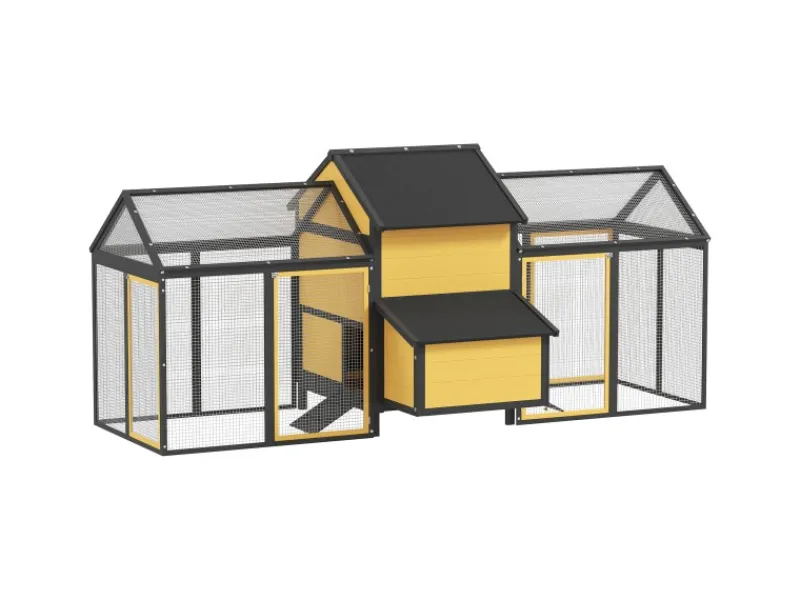 PawHut Hühnerstall aus Holz Geflügelstall mit Nistkasten Doppel-Laufstall