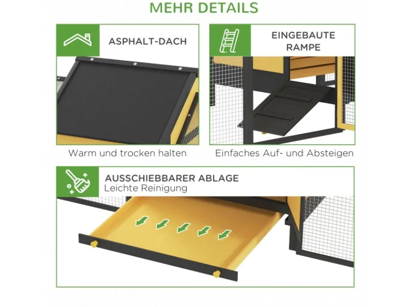 PawHut Hühnerstall aus Holz Geflügelstall mit Nistkasten Doppel-Laufstall