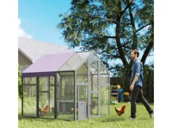 PawHut Kleintierbedarf^Hühnerstall Freilaufgehege Freigehege mit Schloss Tannenholz