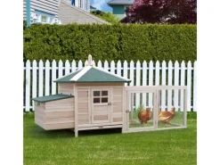 PawHut Hühnerstall mit Massivholz Kleintierstall aus Holz 196cm x 76cm x 97cm