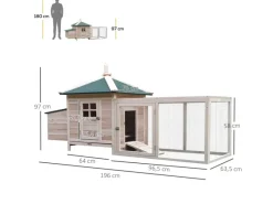 PawHut Hühnerstall mit Massivholz Kleintierstall aus Holz 196cm x 76cm x 97cm