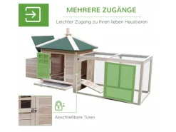 PawHut Hühnerstall mit Massivholz Kleintierstall aus Holz 196cm x 76cm x 97cm
