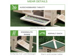 PawHut Hühnerstall mit Massivholz Kleintierstall aus Holz 196cm x 76cm x 97cm