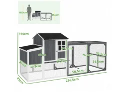 PawHut Kleintierbedarf^Hühnerstall mit Tannenholz Nistkasten Freigehege 236,5cm x 91cm x 114cm