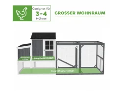 PawHut Kleintierbedarf^Hühnerstall mit Tannenholz Nistkasten Freigehege 236,5cm x 91cm x 114cm