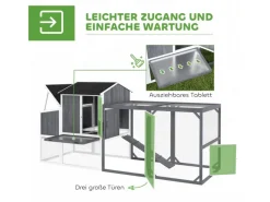 PawHut Kleintierbedarf^Hühnerstall mit Tannenholz Nistkasten Freigehege 236,5cm x 91cm x 114cm