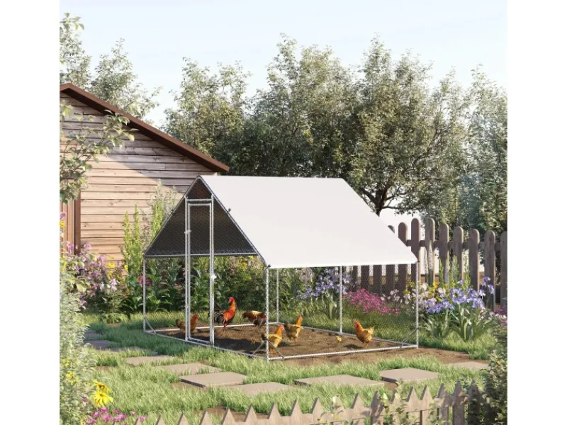 PawHut Hühnerstall Stahl Kunststoff Silber Grau 300L x 200B x 200H cm