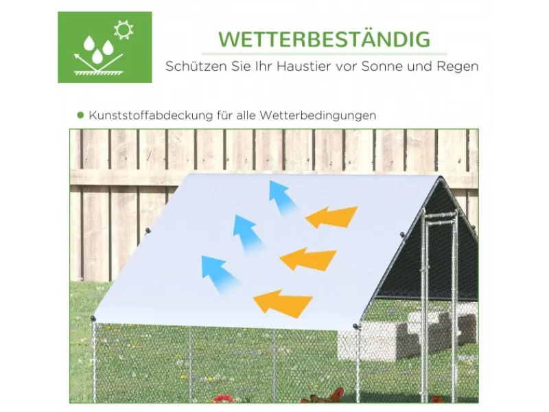 PawHut Hühnerstall Stahl Kunststoff Silber Grau 300L x 200B x 200H cm