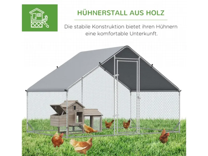 PawHut Hühnerstall Stahl Kunststoff Silber Grau 300L x 200B x 200H cm